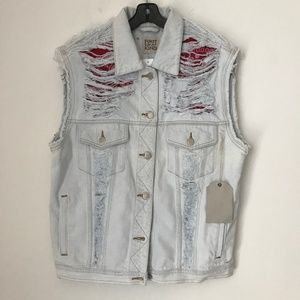 [LF] Furst of a Kind Denim Distressed Vest